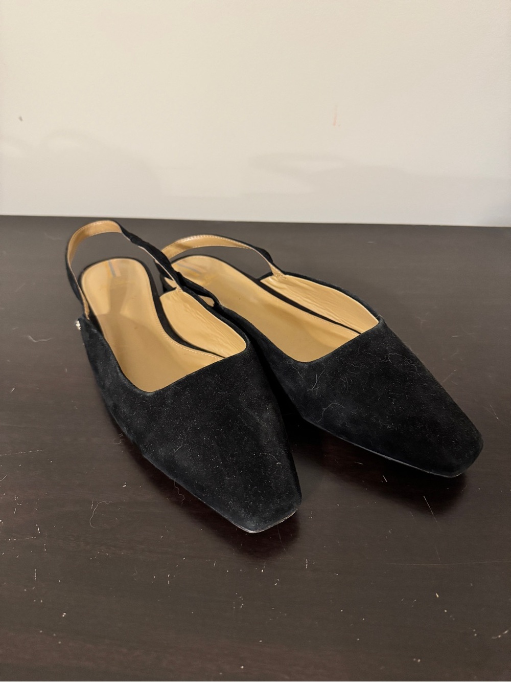 Sam Edelman Women's Connell Flat Black Suede Square-Toe Slingback Shoes Size 11M